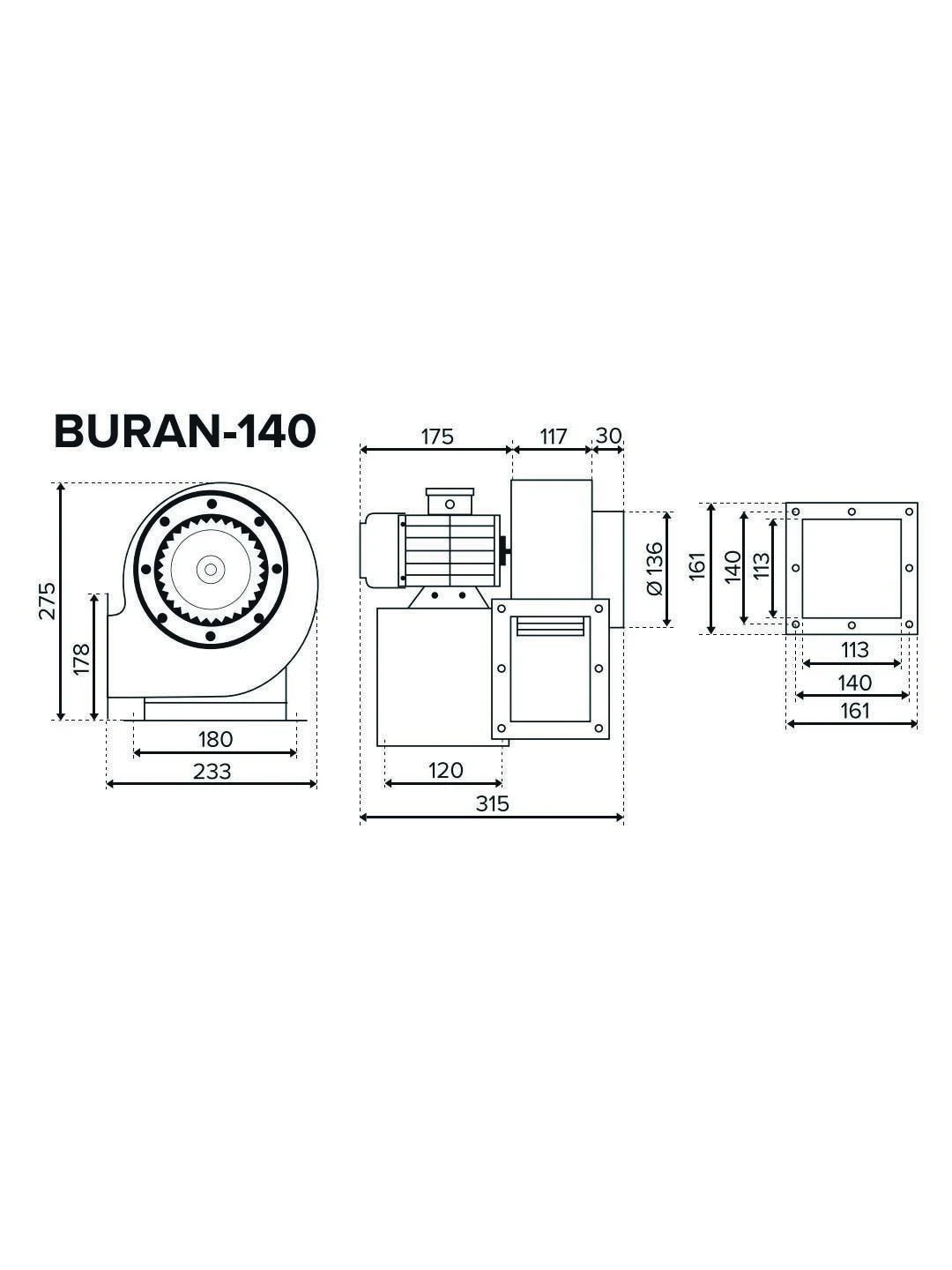 Вентилятор радиальный BURAN PRO 140 2K M R